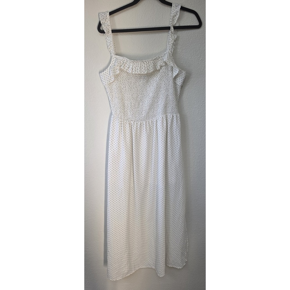 Paper Moon Maxi Dress L White Black Polka Dot Sleeveless Scoop Neck Boho Gown